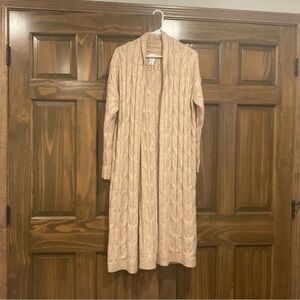 Long Beige Knit Cardigan Sweater